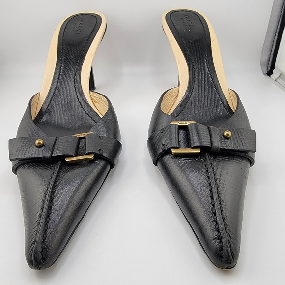 Vintage Gucci Buckle Accent Leather Mules Size 8 1/2 - Picture 3 of 8